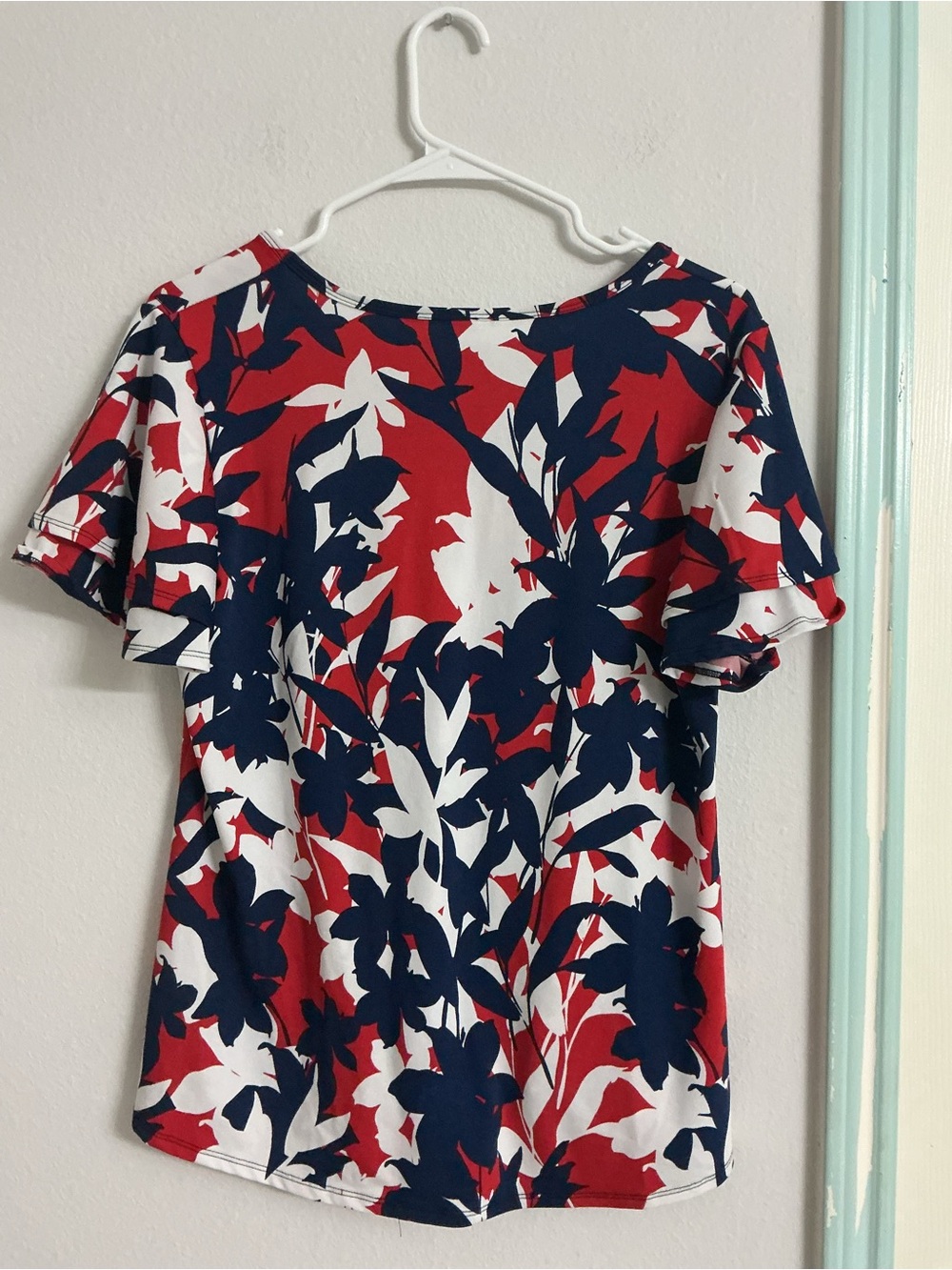 Passport Red, White & Navy Abstract Tie-Front V-Neck Top - Picture 9 of 9